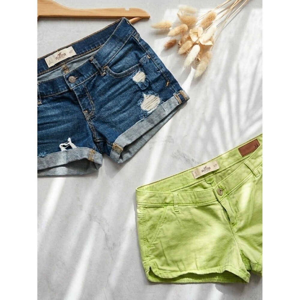 Hollister California Summer Shorts Bundle - Size 5/7 Distressed Denim + Lime Grn